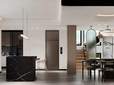 Modern Duplex Living Room Design With Marble Island And Lights 3d model