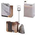 Elegant Modern Reception Desk With Marble Counter Metal Frame Lamp And Decorative Stone