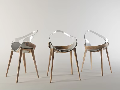Stylish Modern Leisure Chairs With Curved Metal Backrest And Wooden Legs 3d model