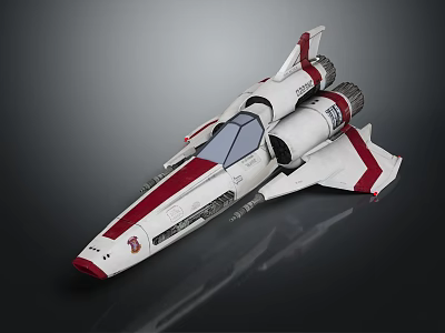 Futuristic White And Red Striped Spaceship With Cockpit For Cosmic Exploration 3d model