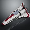 Futuristic White And Red Striped Spaceship With Cockpit For Cosmic Exploration