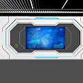 Futuristic Tech Room Interior With Large Digital Screen And Blue Interface