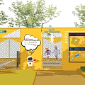 Modern Yellow Outdoor Basketball Court For Fitness With People Exercising And Trees