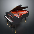 Elegant Black Grand Piano with Open Lid Red Interior and Gold Legs for Daily Life