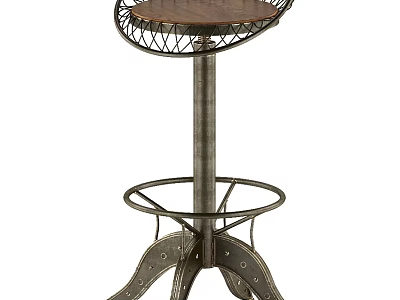 Industrial Style Bar Stool With Iron Frame Wooden Seat And Metal Footrest Design 3d model