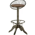 Industrial Style Bar Stool With Iron Frame Wooden Seat And Metal Footrest Design