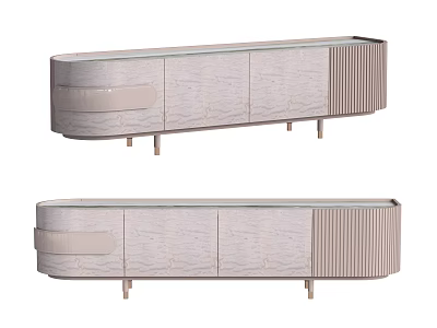 Modern Light Colored TV Stand With Metal Legs And Storage Cabinets 3d model