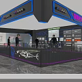 Futuristic Cyber Space Exhibition Space With Neon Lights Display Screens And Visitors Exploring