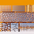 Modern Perforated Decorative Panels With Various Geometric And Abstract Patterns On Orange Background 3d model