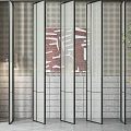 Stylish Modern Room Divider With Metal Frame Perforated Grid Red Geometric Wall And Plant