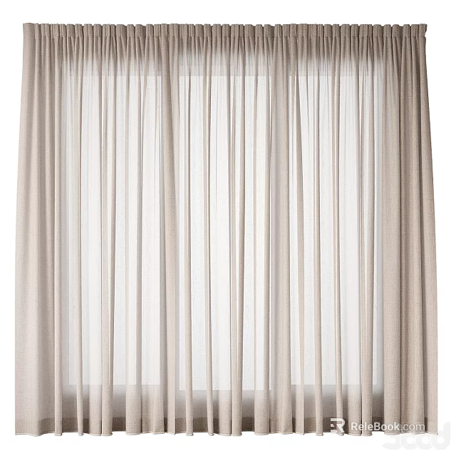 Elegant Beige Sheer Curtains For Window With Light Filtering And Soft Glow 3d model 