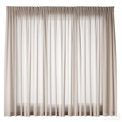 Elegant Beige Sheer Curtains For Window With Light Filtering And Soft Glow 3d model