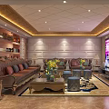 Luxurious KTV Lounge With Large Screen Green Sofas Coffee Table And Wine Racks