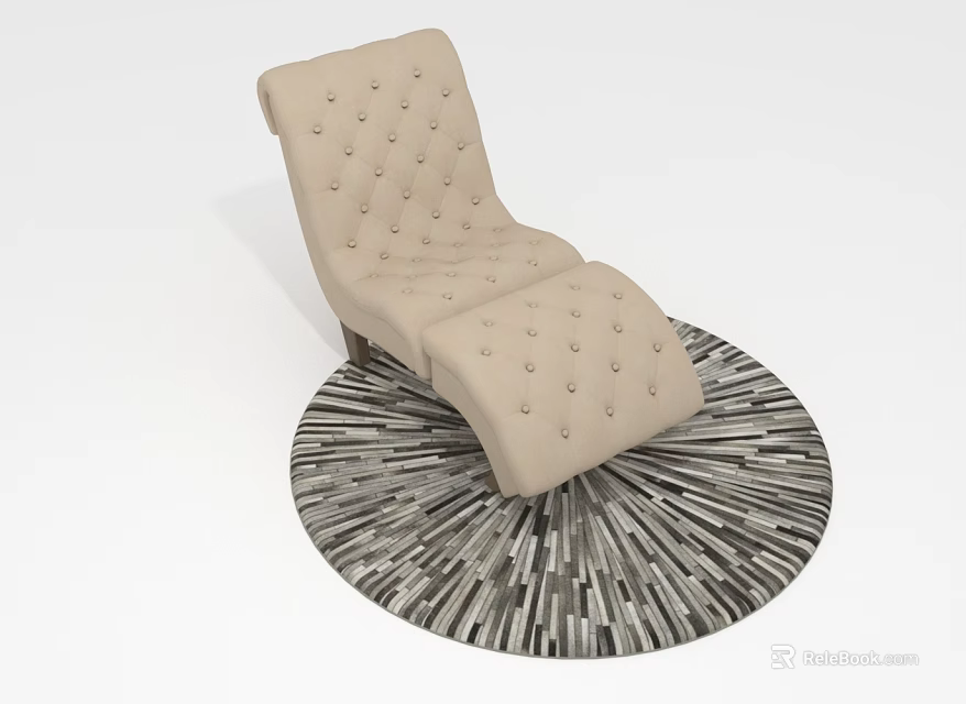 Beige Tufted Chaise Lounge Furniture With Ottoman On Round Radial Pattern Rug 3d model 