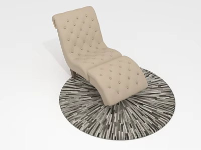 Beige Tufted Chaise Lounge Furniture With Ottoman On Round Radial Pattern Rug 3d model