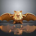 Golden Animal Sculpture With Bat Wings And Lion Like Features On Reflective Surface