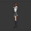 Anime Style School Girl Character With Red Hair White Shirt And Plaid Skirt Arms Outstretched