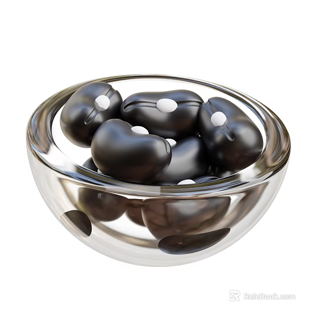 Black Beans With White Spots Served In Transparent Glass Bowl 3d model 