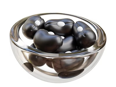 Black Beans With White Spots Served In Transparent Glass Bowl 3d model