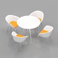 Modern White Round Dining Table With Chairs Orange Cushioned Seats And Metal Legs