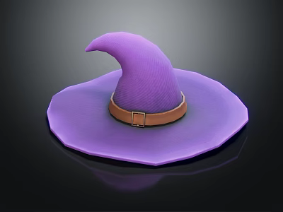 Stylish Purple Witch Hat With Curved Pointed Top And Brown Buckle Belt Design 3d model