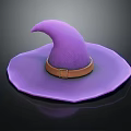 Stylish Purple Witch Hat With Curved Pointed Top And Brown Buckle Belt Design