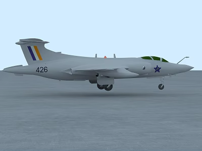 Gray Fighter Jet 426 Colorful Tail Stripes Star Nose Emblem Landing Gear Down On Ground 3d model