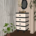 Cream Style Decorative Side Cabinet Vase Ornaments Combination Decorative Mirror Plant 3d model