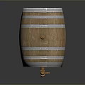 Traditional Wooden Barrel With Silver Metal Hoops On Wooden Stand And Brass Tap