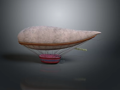 Classic Vintage Airship With Large Fabric Balloon Red Gondola And Ropes 3d model
