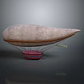 Classic Vintage Airship With Large Fabric Balloon Red Gondola And Ropes