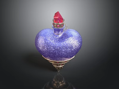 Woman Holding Heart Shaped Purple Glass Perfume Bottle With Red Crystal Top 3d model