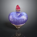 Woman Holding Heart Shaped Purple Glass Perfume Bottle With Red Crystal Top