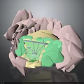 Scenic 3D Model Featuring Pink Rocky Structures And Green Inner Areas