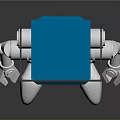 Blue Robot With Sunglasses Silver Mechanical Arms And Legs On Black Background With Reflection