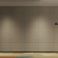 Modern Hotel Corridor Interior With Wooden Elevators Geometric Carpet And Recessed Lighting