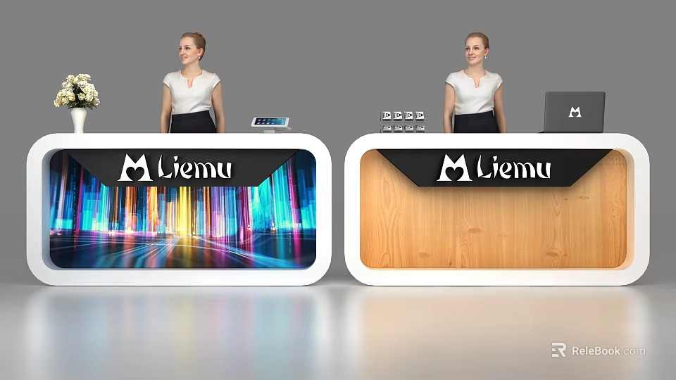 Modern Liemu Reception Desk With Colorful Light And Wooden Texture Design 3d model 