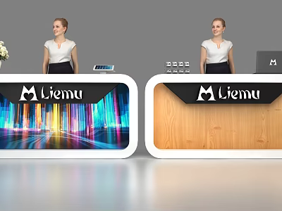 Modern Liemu Reception Desk With Colorful Light And Wooden Texture Design 3d model
