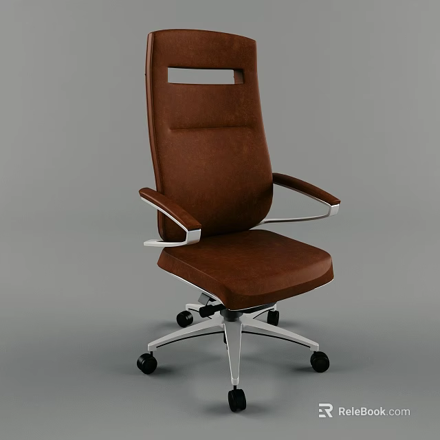 Brown Leather Office Chair With Adjustable Arms Swivel Base And Modern Design 3d model 
