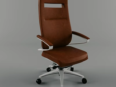 Brown Leather Office Chair With Adjustable Arms Swivel Base And Modern Design 3d model