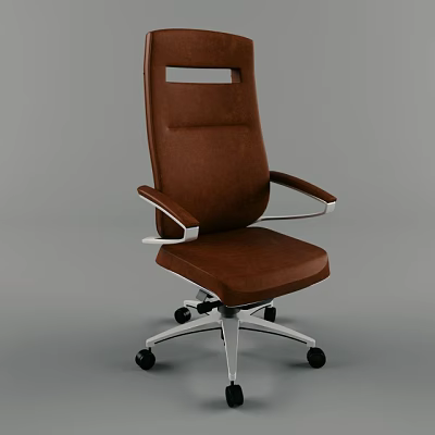Brown Leather Office Chair With Adjustable Arms Swivel Base And Modern Design 3d model