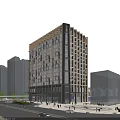Modern High Rise Hotel Building With Glass Facade In Urban City Featuring Pedestrians On Street
