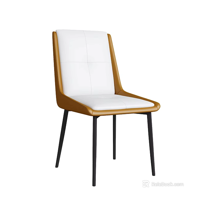 Modern Dining Chair With Stitched White Leather Seat Backrest And Brown Frame Black Legs 3d model 