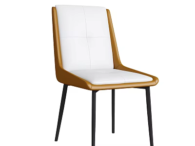 Modern Dining Chair With Stitched White Leather Seat Backrest And Brown Frame Black Legs 3d model