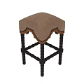 Beige Upholstered Stool With Dark Wooden Ball Decorative Legs And Trimmed Edge