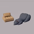 Stylish Single Seater Sofas Including Beige Square Cushioned and Blue Bear Shape with Red Collar 3d model
