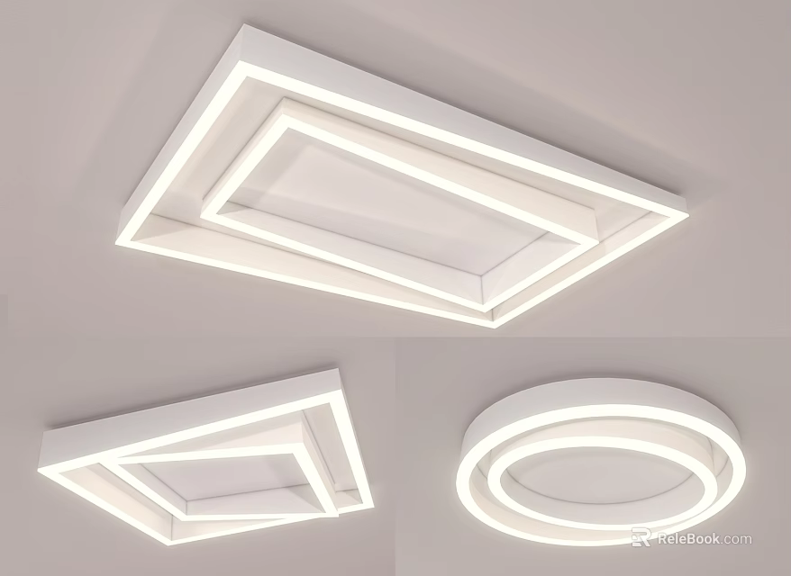Modern LED Ceiling Lights In Square Round And Layered Shapes 3d model