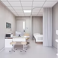 Modern Medical Room Interior With Bed Computer Desk Sink And Curtain