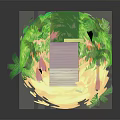 Small Tropical Cottage With Blue Walls Red Door White Roof And Palm Trees On Sand