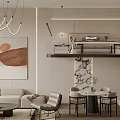 Modern Minimalist Loft Living Room With Chandeliers Art And Sofa